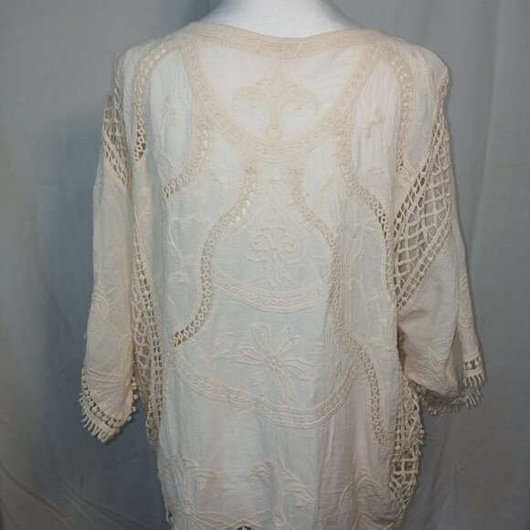 APRICOT BLOUSE, BOHO, OVERSIZED, CROCHET EMBROIDERD TOP, SIZE SMALL - Picture 4 of 7